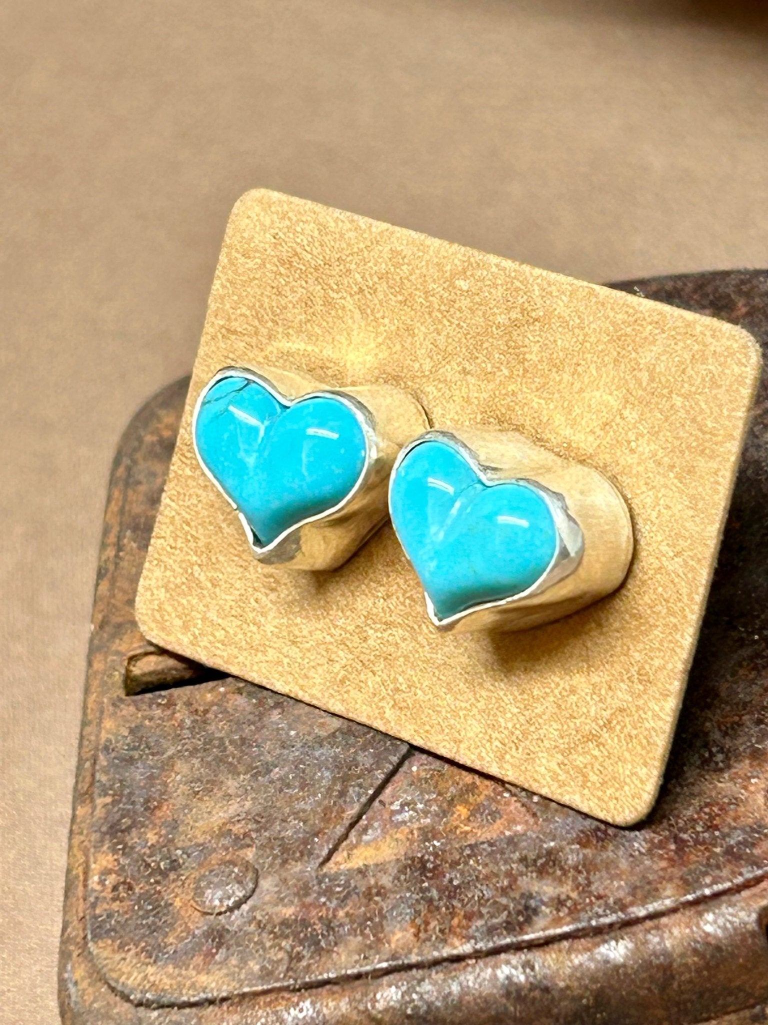 Plump Turquoise Heart Sterling Silver Earrings - Taylor Made Silver