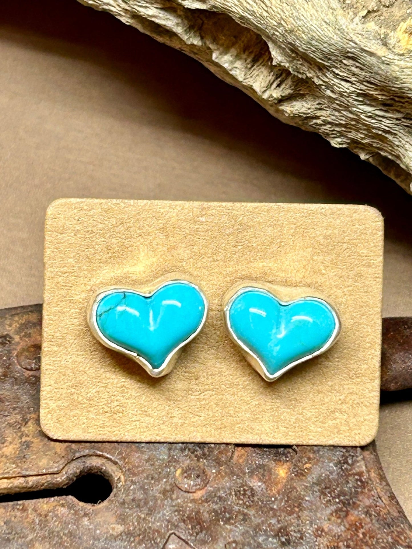 Plump Turquoise Heart Sterling Silver Earrings - Taylor Made Silver