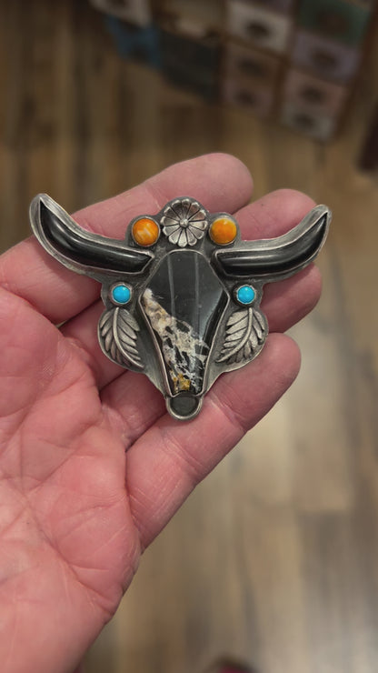 Iron Buffalo Longhorn Pendant