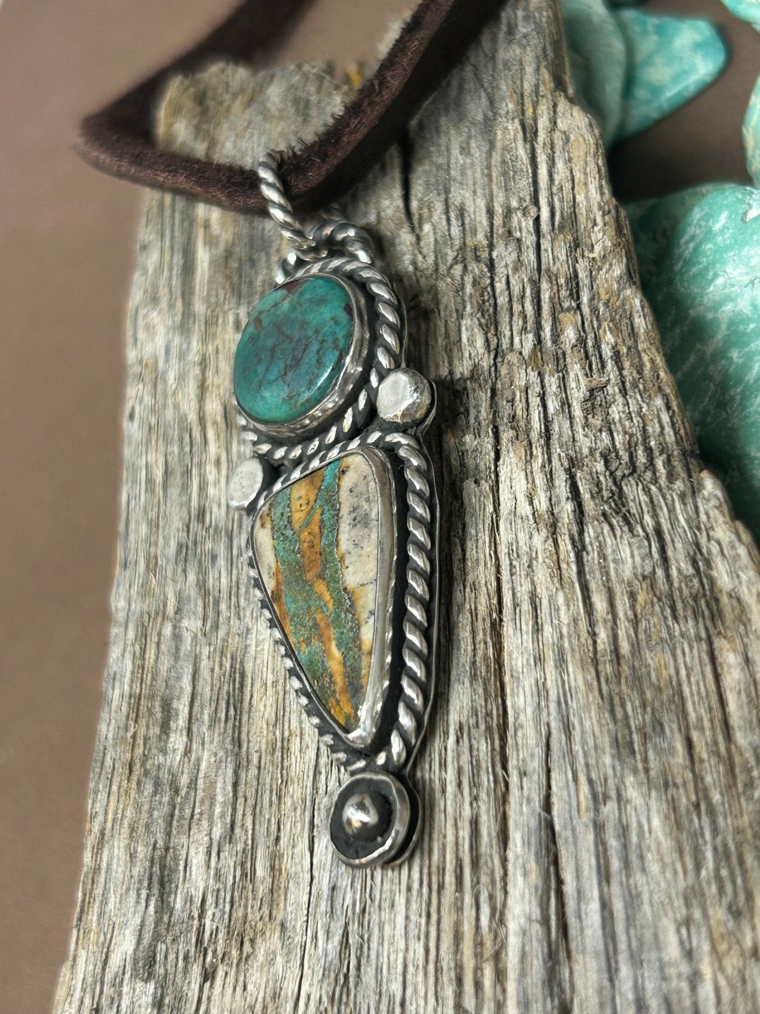 Reserved for Andi Spirit Hill Turquoise Leather Necklace - Taylor Made Silver