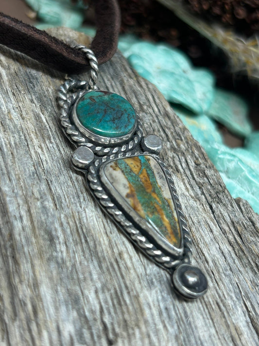 Reserved for Andi Spirit Hill Turquoise Leather Necklace - Taylor Made Silver