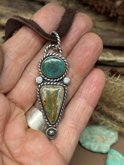 Reserved for Andi Spirit Hill Turquoise Leather Necklace - Taylor Made Silver