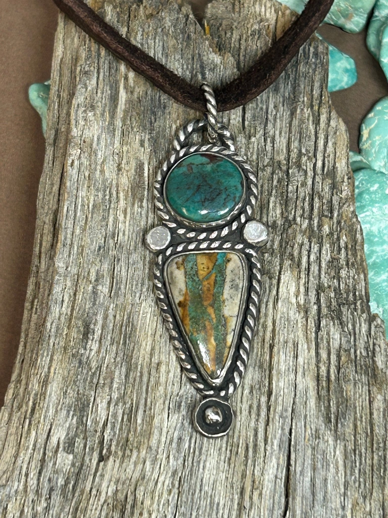 Reserved for Andi Spirit Hill Turquoise Leather Necklace - Taylor Made Silver