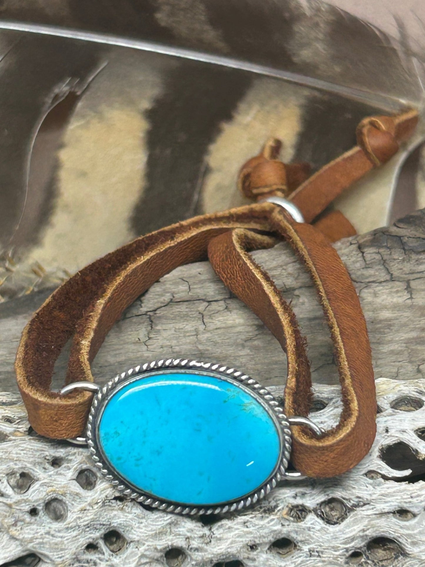 Sierra Nevada Turquoise Leather Slide Bracelet - Taylor Made Silver