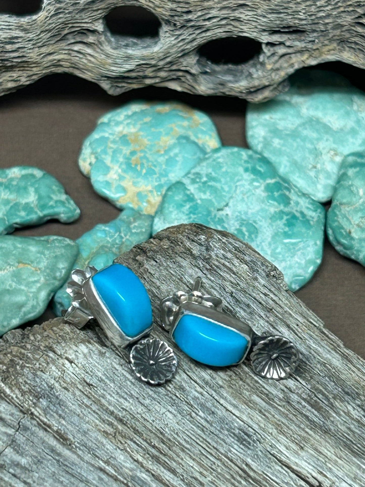 Sleeping Beauty Turquoise Sterling Silver Stud Earrings. - Taylor Made Silver