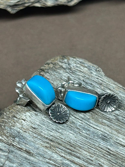 Sleeping Beauty Turquoise Sterling Silver Stud Earrings. - Taylor Made Silver