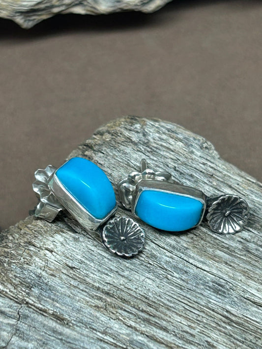 Sleeping Beauty Turquoise Sterling Silver Stud Earrings. - Taylor Made Silver