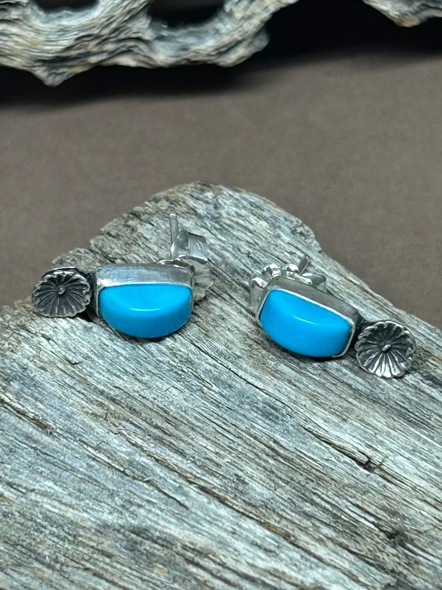 Sleeping Beauty Turquoise Sterling Silver Stud Earrings. - Taylor Made Silver