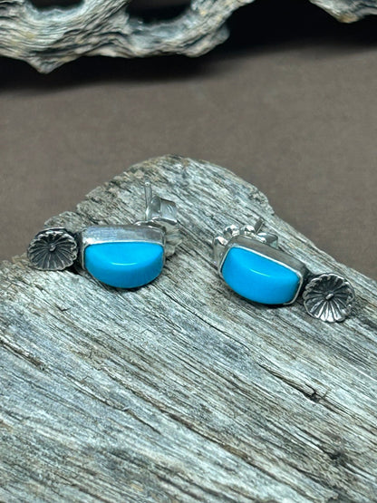 Sleeping Beauty Turquoise Sterling Silver Stud Earrings. - Taylor Made Silver