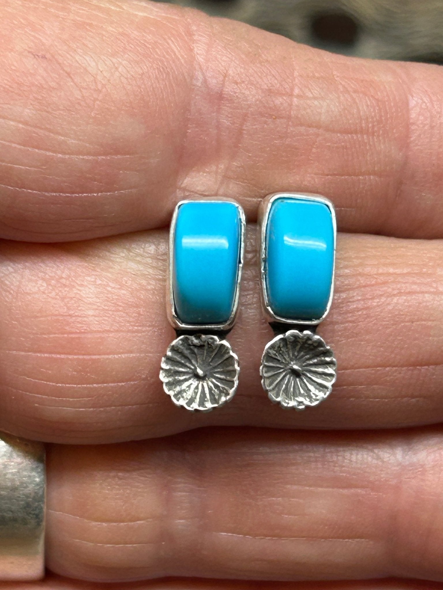 Sleeping Beauty Turquoise Sterling Silver Stud Earrings. - Taylor Made Silver