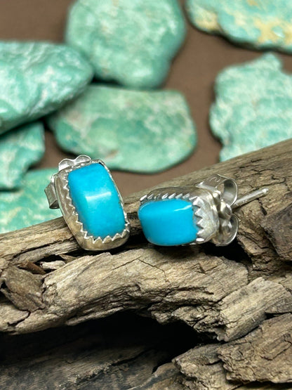 Sleeping Beauty turquoise set in a simple sterling silver setting with silver posts and backs.