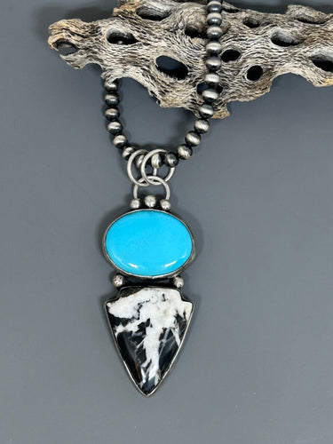 Southwestern Talisman Necklace Pilot Mountain Turquoise And White Lightning - Taylor Made Silver