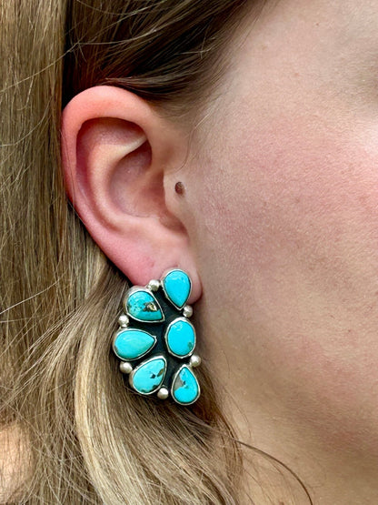 Turquoise Cluster Sterling Silver Stud Earrings - Taylor Made Silver