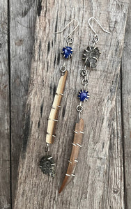 Asymmetrical Ling Earrings; Lapis, Woolly Mammoth, and Ammonite - Taylor Made Silver