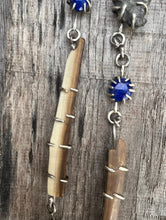Load image into Gallery viewer, Asymmetrical Ling Earrings; Lapis, Woolly Mammoth, and Ammonite - Taylor Made Silver

