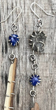 Load image into Gallery viewer, Asymmetrical Ling Earrings; Lapis, Woolly Mammoth, and Ammonite - Taylor Made Silver
