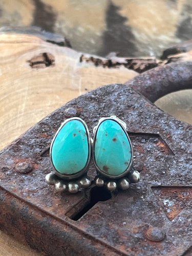 Blue Green Kingman Turquoise Sterling Silver Stud Earrings - Taylor Made Silver