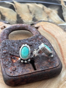 Blue Green Kingman Turquoise Studs - Taylor Made Silver