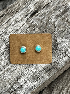 Minimalist Round Turquoise Sterling Silver Stud Earrings - Taylor Made Silver